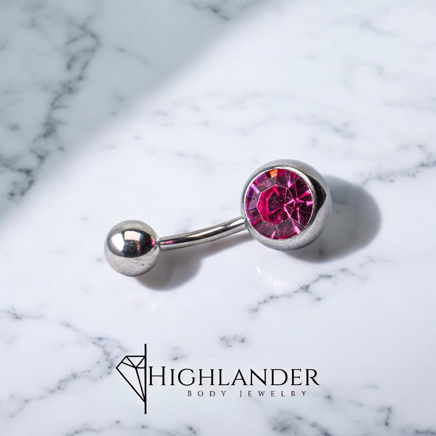 Pink CZ Large Double Ball Navel Piercing - Non Dangle