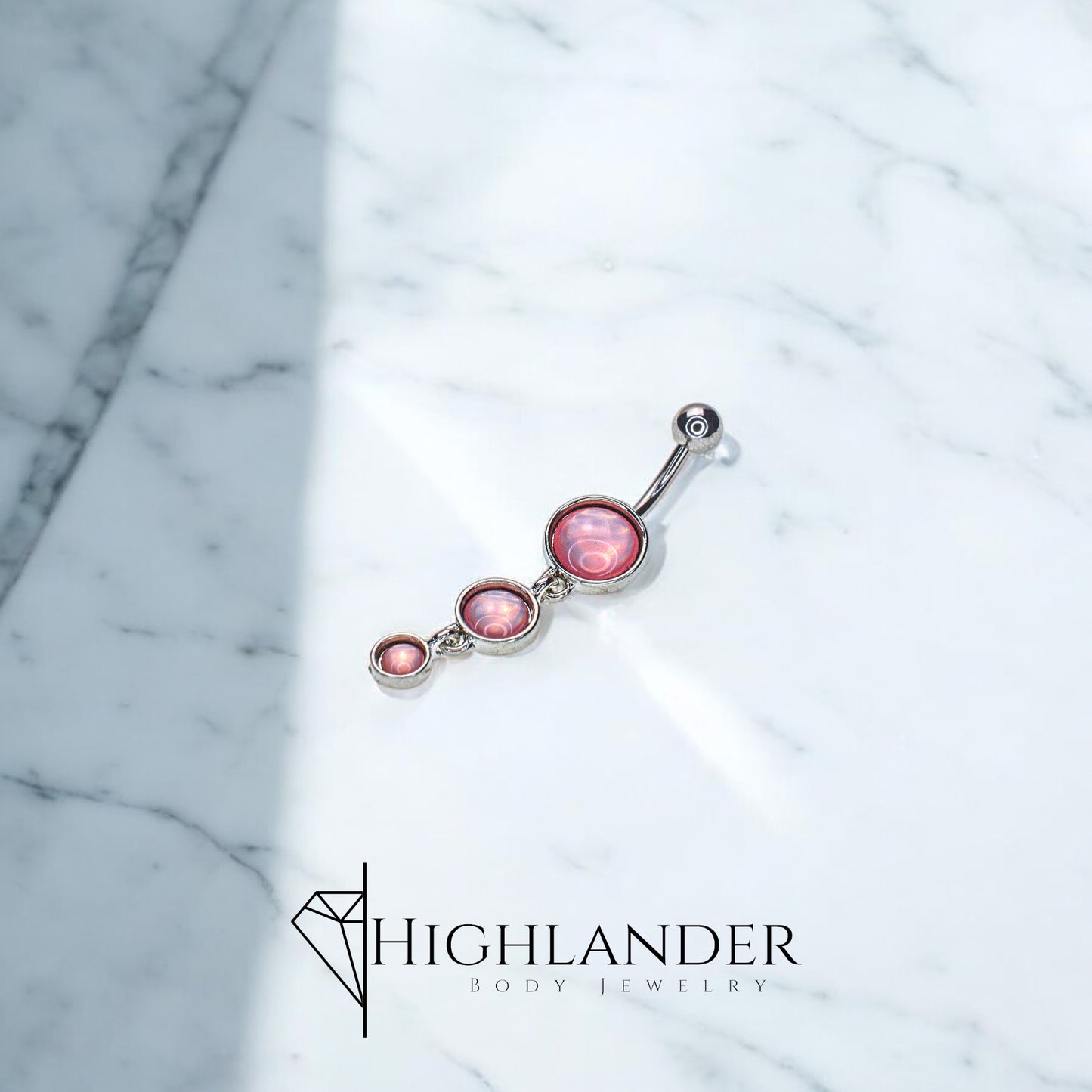 Graduated Pink Illuminating Stone Navel Piercing - Dangle