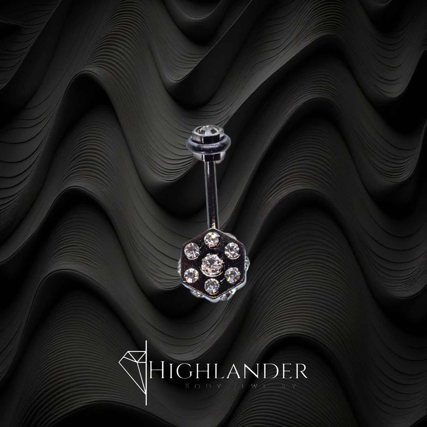 Black PVD Hexagon with Clear CZ Navel Piercing - Non Dangle