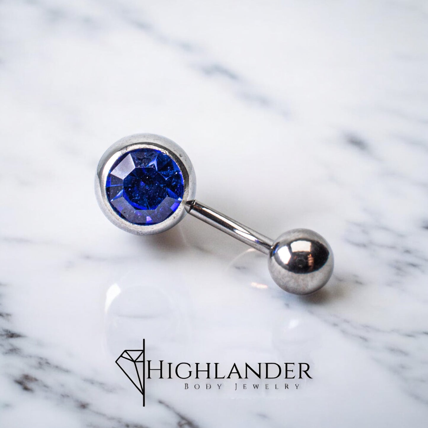 Royal Blue CZ Large Double Ball Navel Piercing - Non Dangle