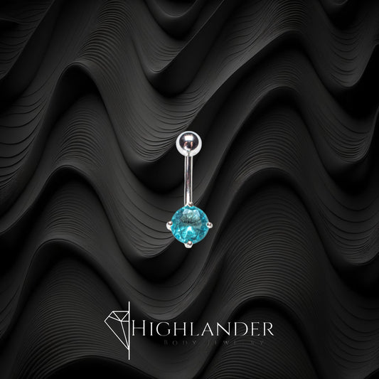 Small Round Aqua CZ Solitaire Navel Piercing - Non Dangle