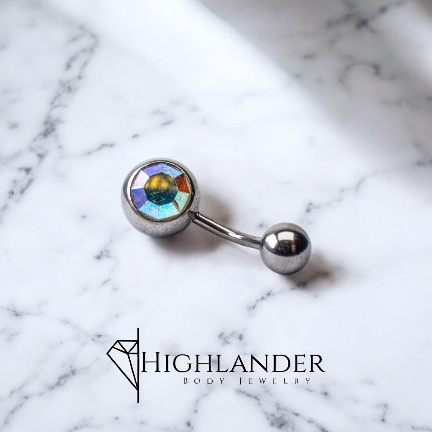 Aurora Borealis CZ Large Double Ball Navel Piercing - Non Dangle