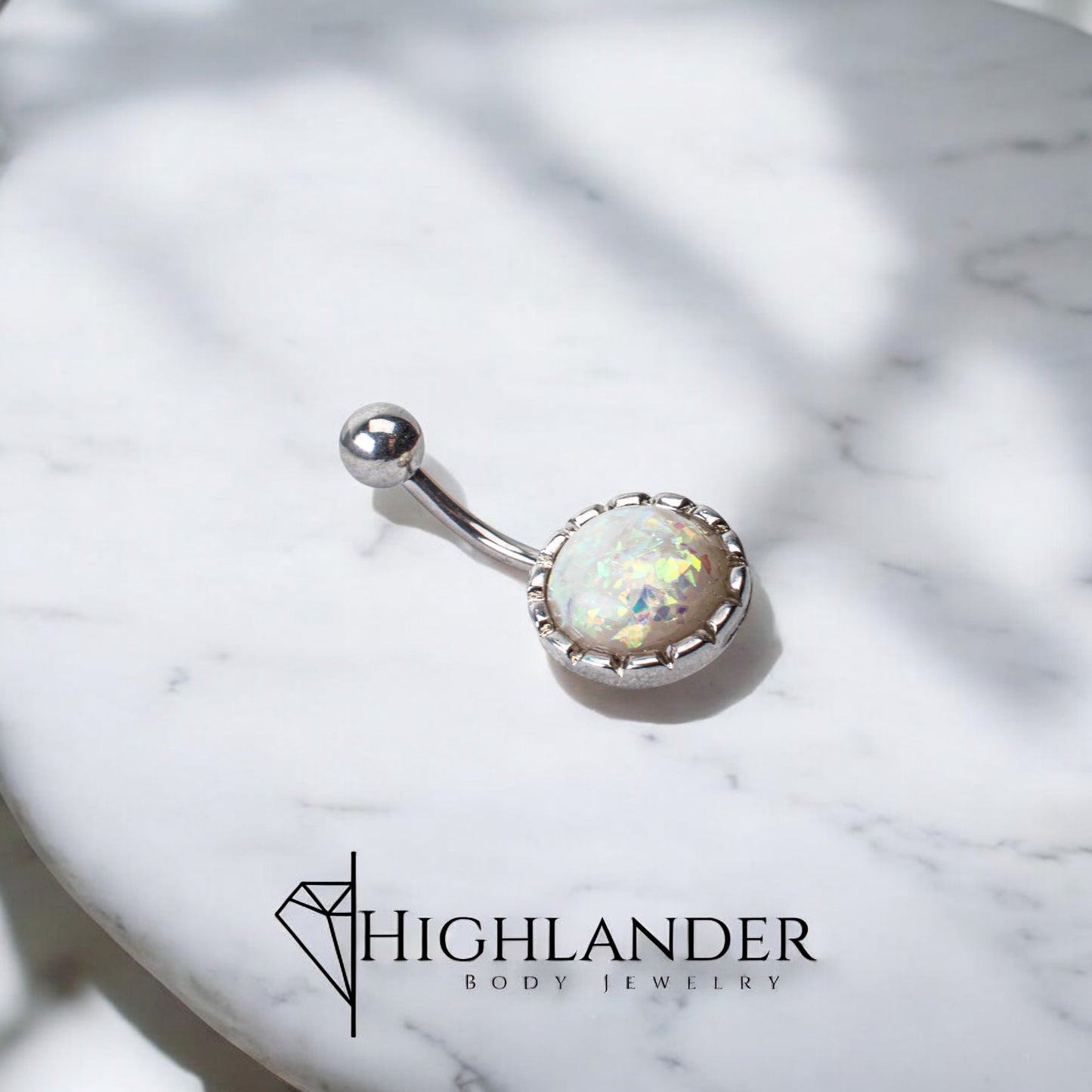 White Glitter Round Navel Piercing - Non Dangle