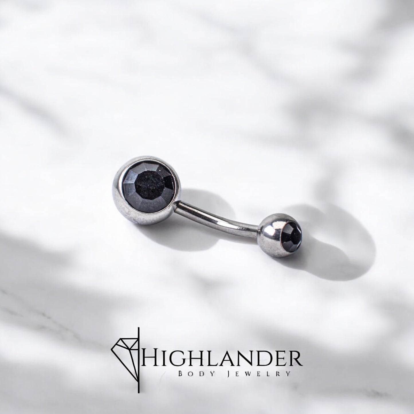 Black CZ Double Ball Navel Piercing - Non Dangle