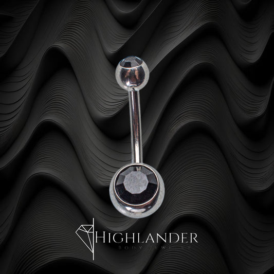 Black CZ Double Ball Navel Piercing - Non Dangle