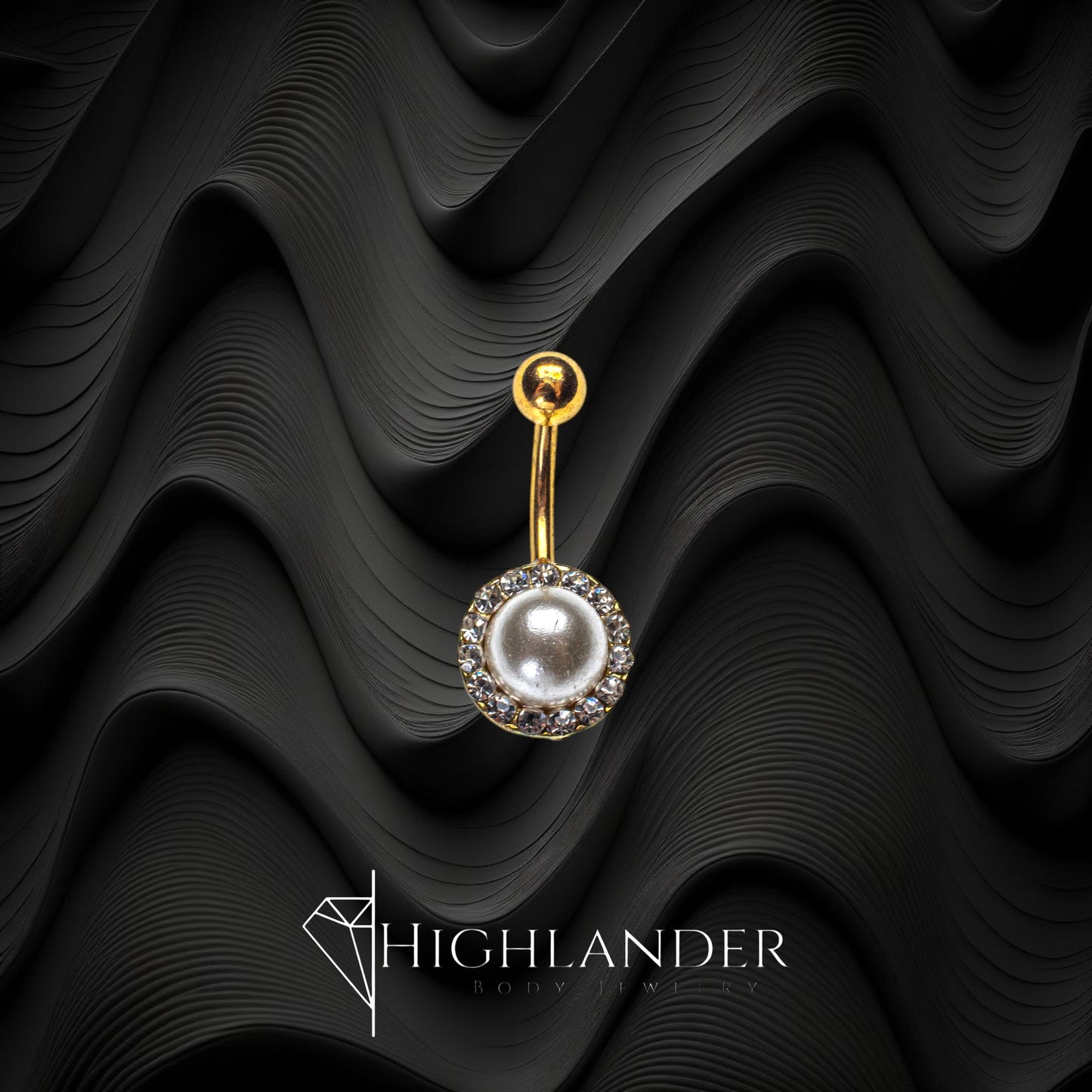 Gold Pearl with Clear CZ Halo Navel Piercing - Non Dangle