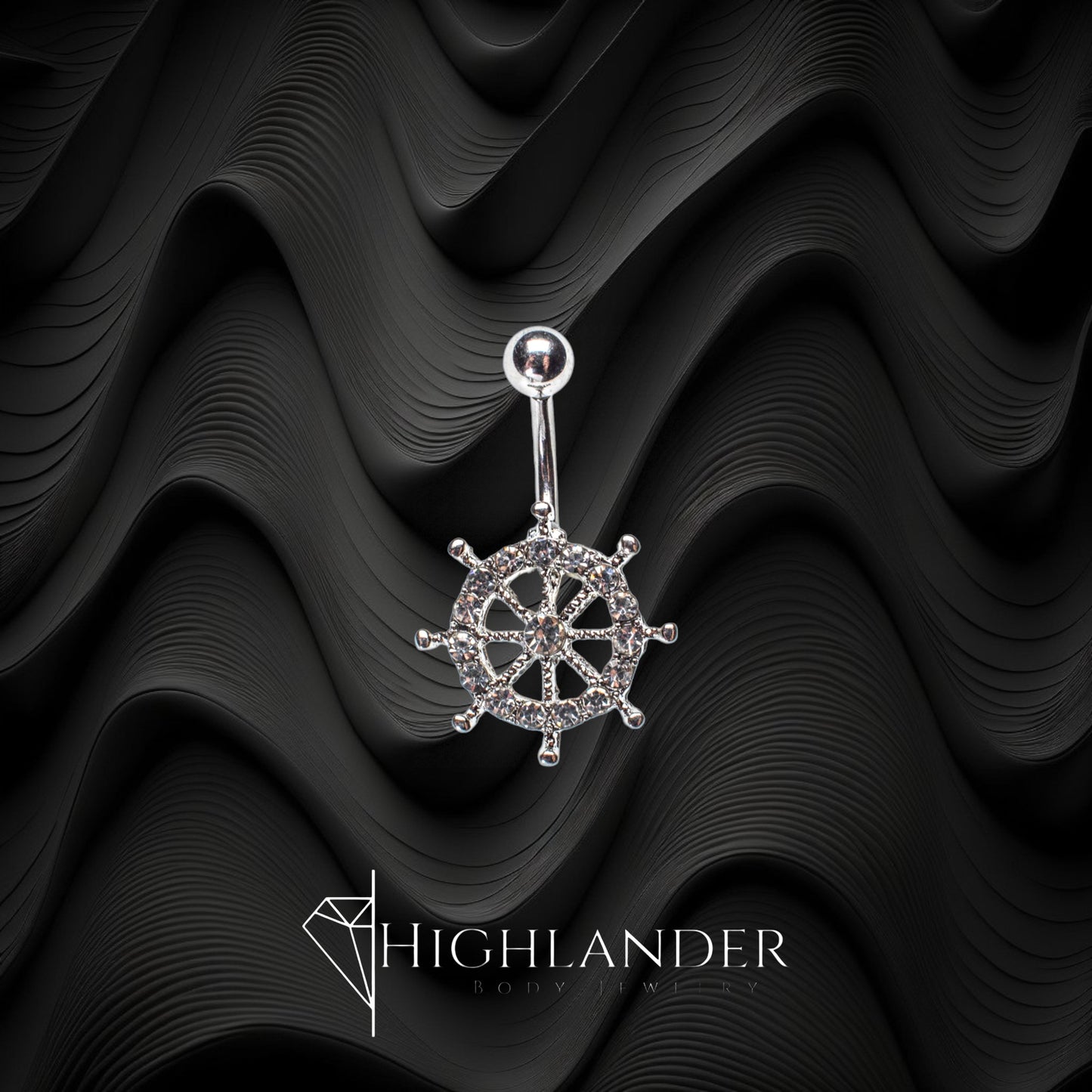 Clear CZ Ship Wheel Navel Piercing - Non Dangle