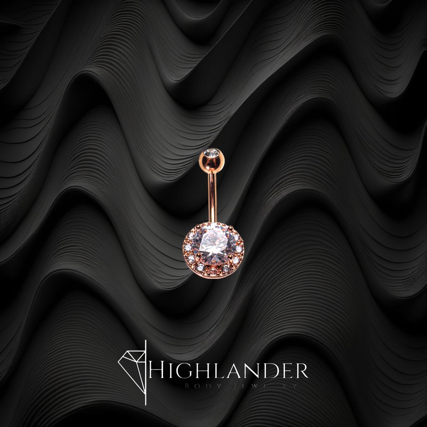 Rose Gold Halo Round Clear CZ Navel Piercing - Non Dangle