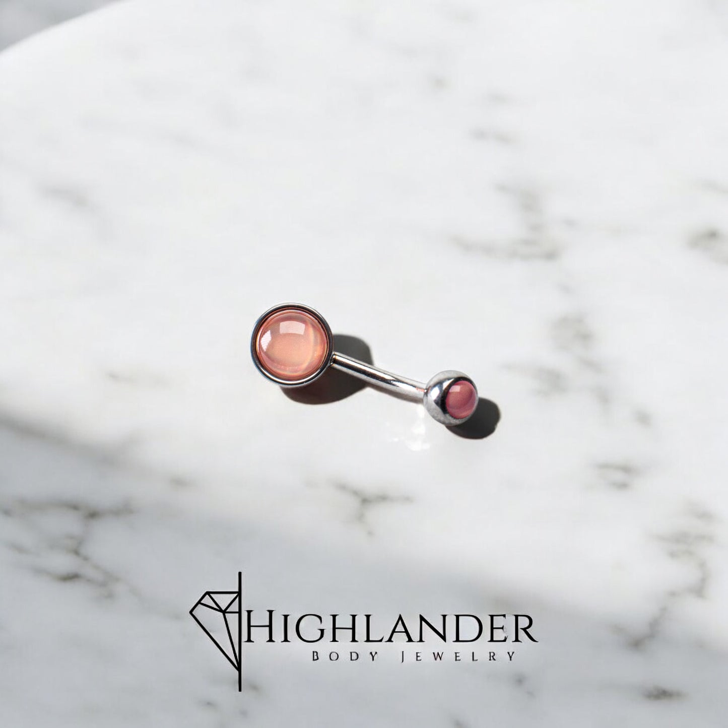 Pink Illuminating Stone Disc Navel Piercing - Non Dangle