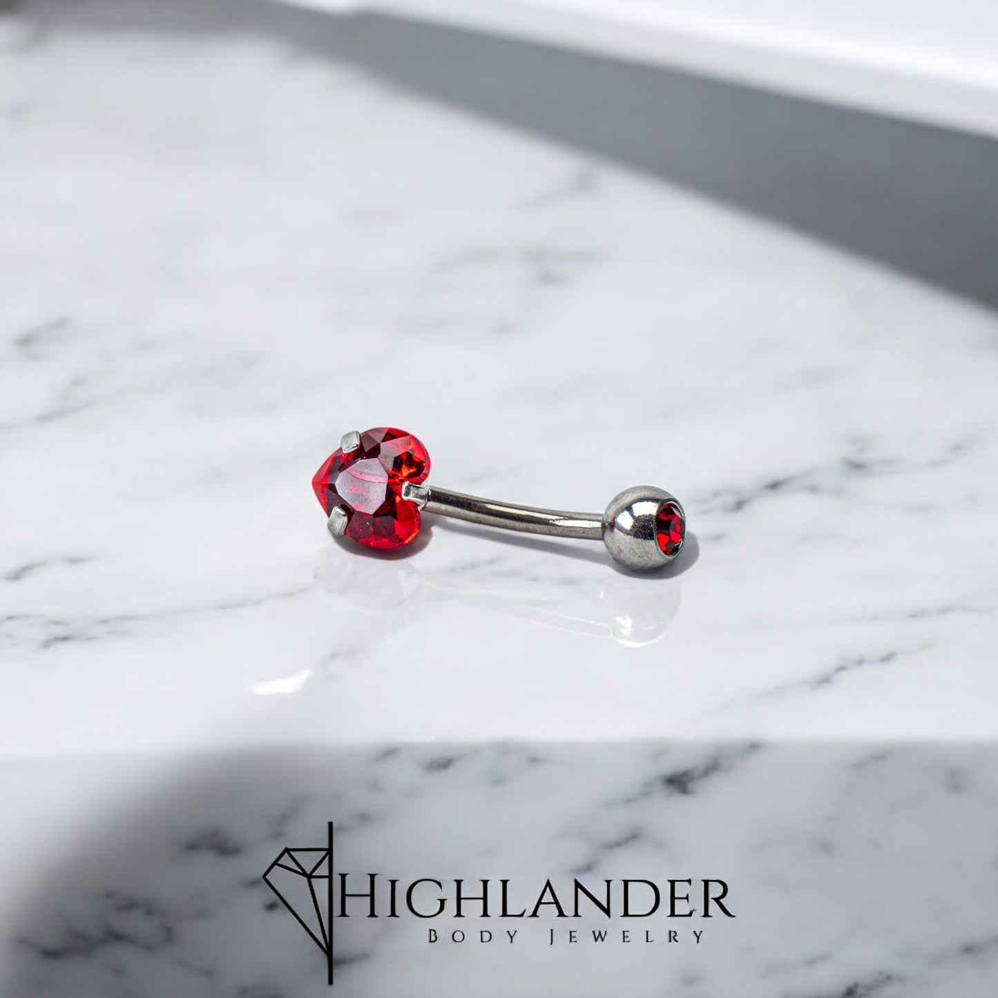 Red CZ Heart Navel Piercing - Non Dangle