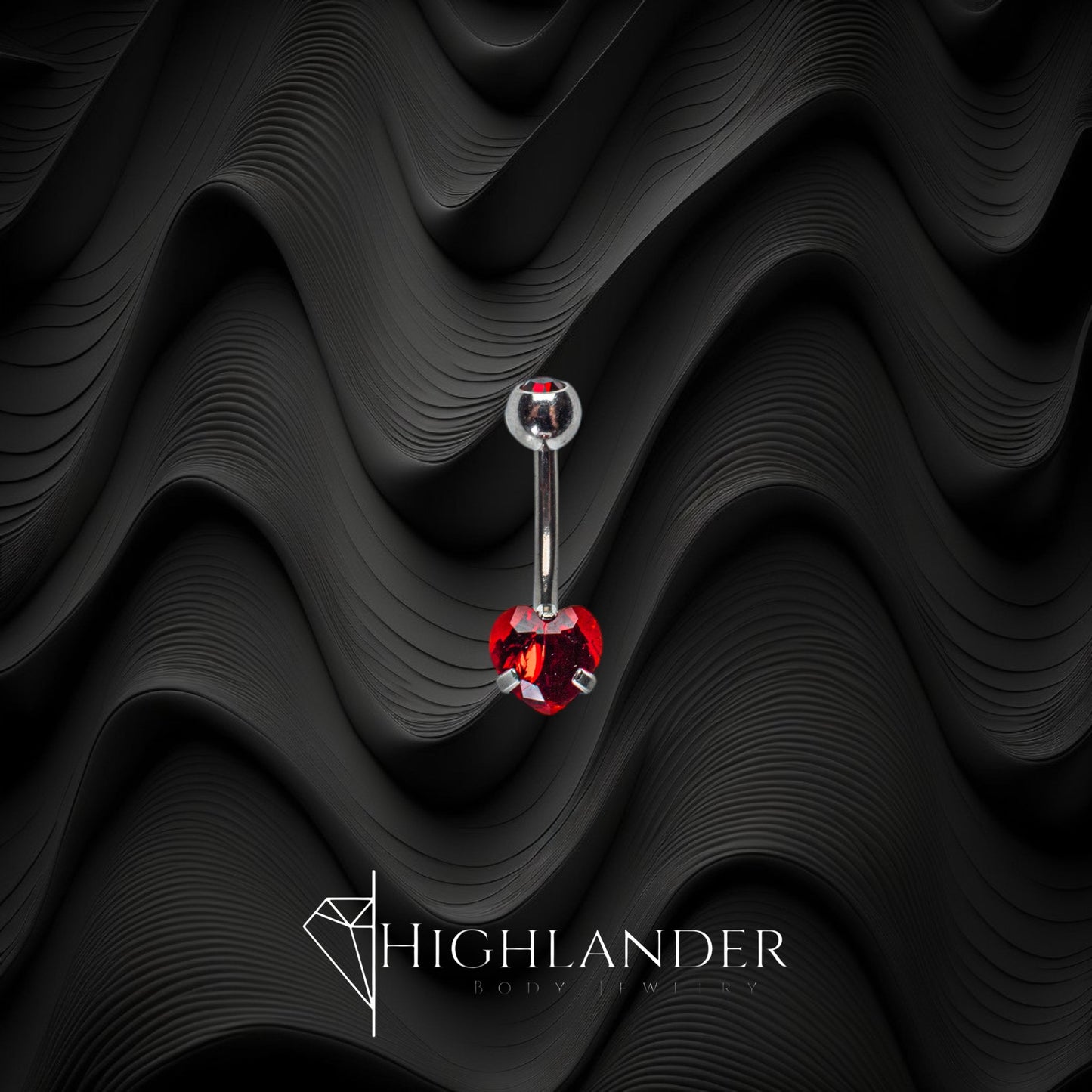 Red CZ Heart Navel Piercing - Non Dangle