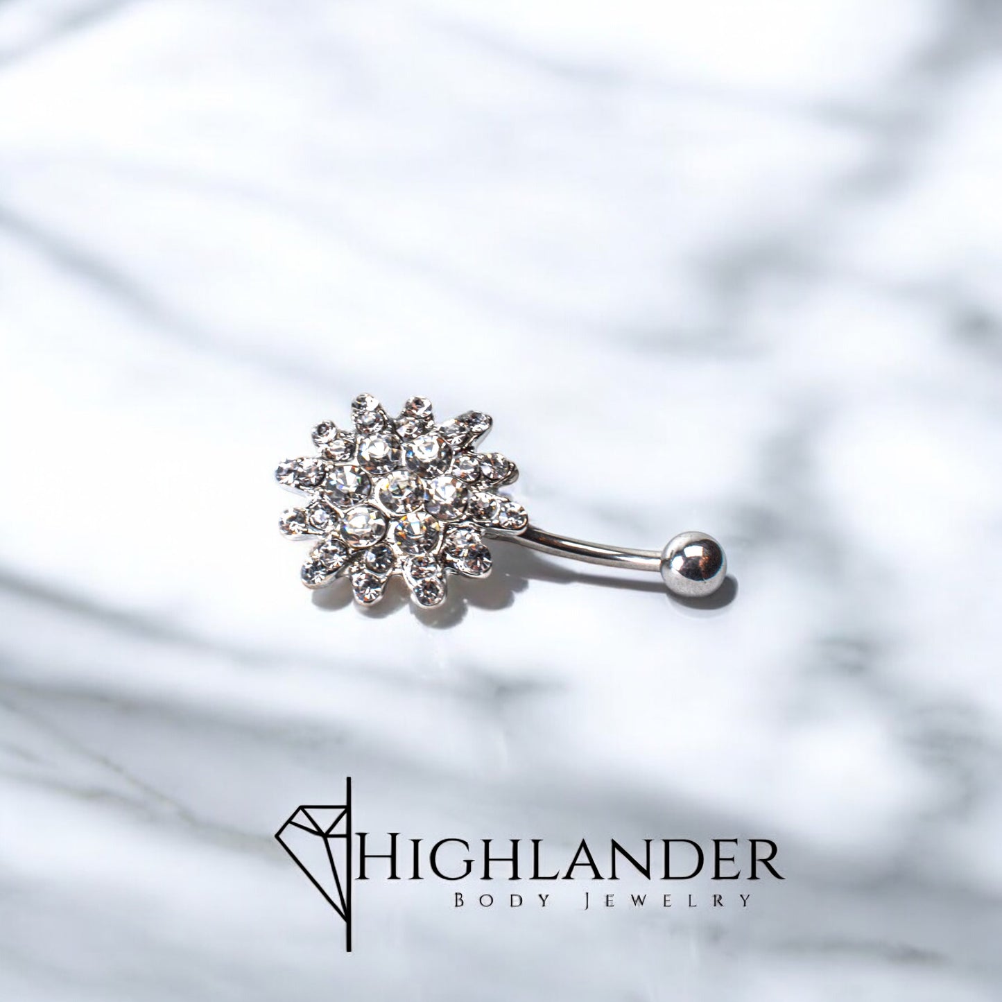 Clear CZ Sunburst Cluster Navel Piercing - Non Dangle