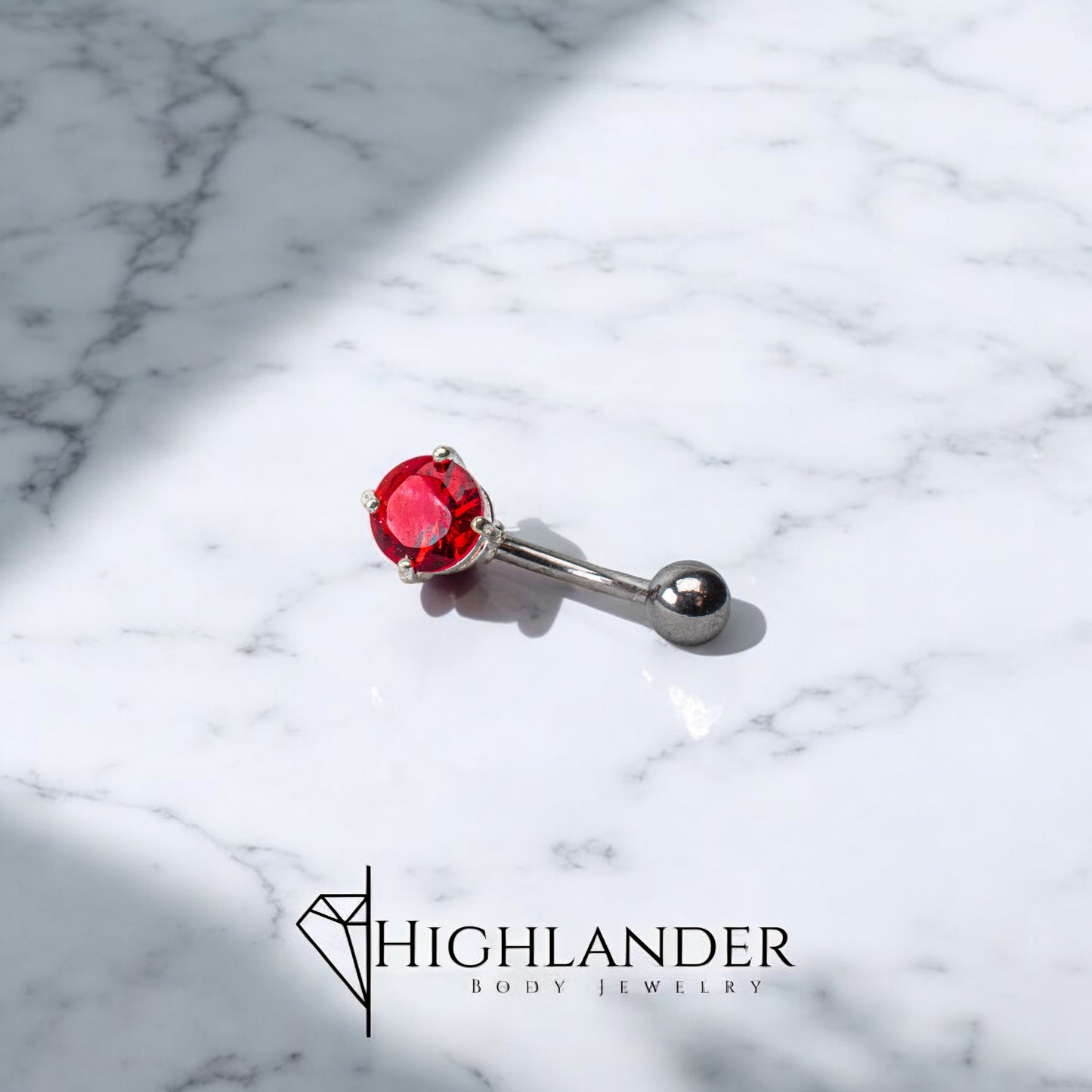 Round Red CZ Solitaire Navel Piercing - Non Dangle