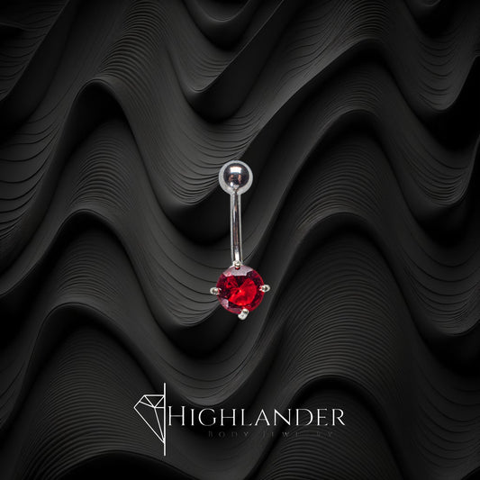 Round Red CZ Solitaire Navel Piercing - Non Dangle