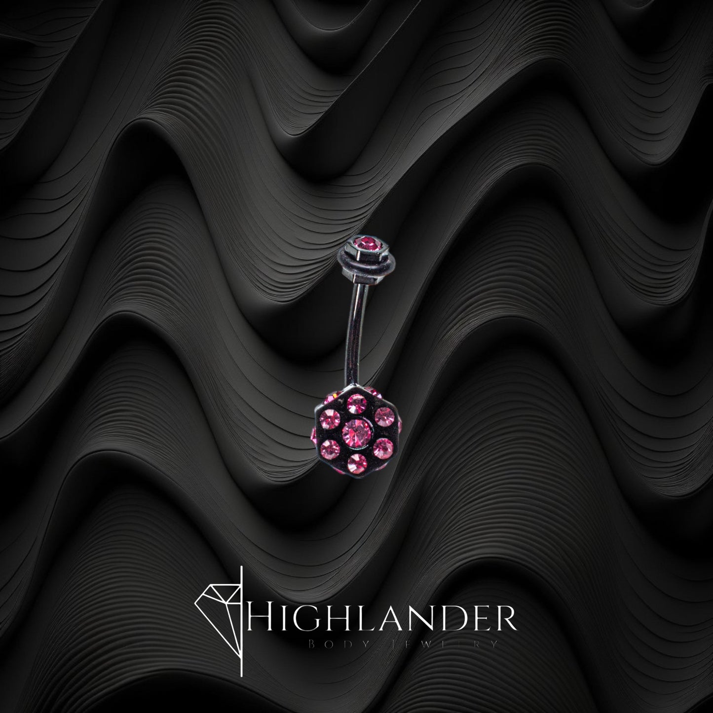 Black Hexagon with Pink CZ Navel Piercing - Non Dangle