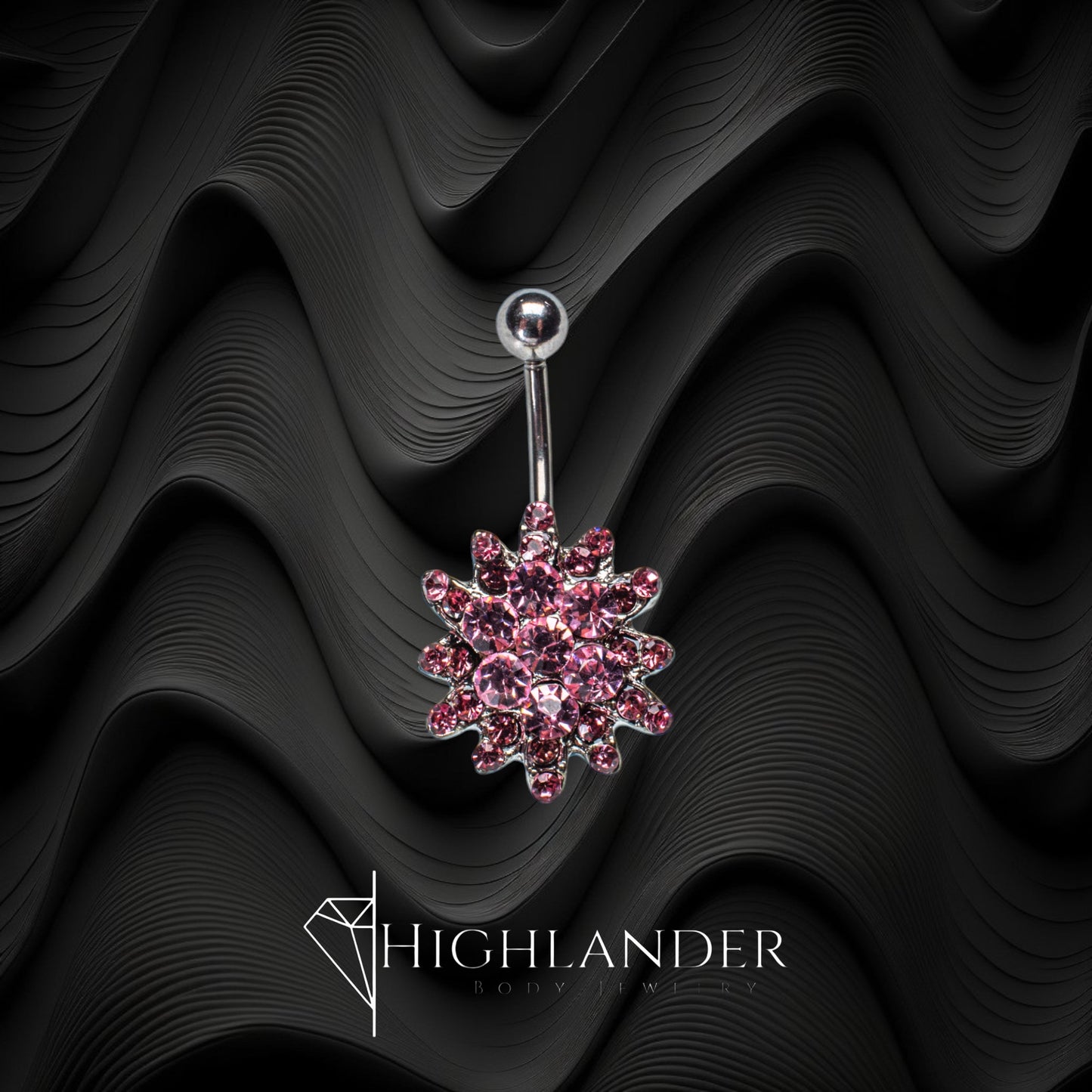 Pink CZ Sunburst Cluster Navel Piercing - Non Dangle