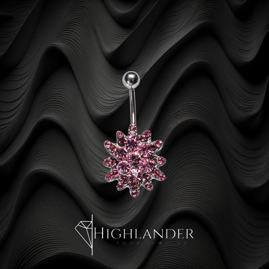 Pink CZ Sunburst Cluster Navel Piercing - Non Dangle