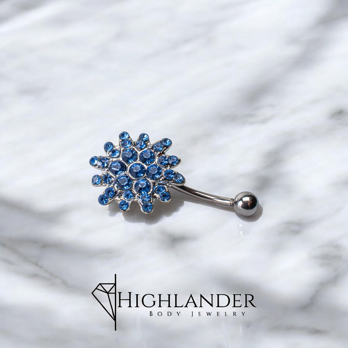 Blue CZ Sunburst Cluster Navel Piercing - Non Dangle