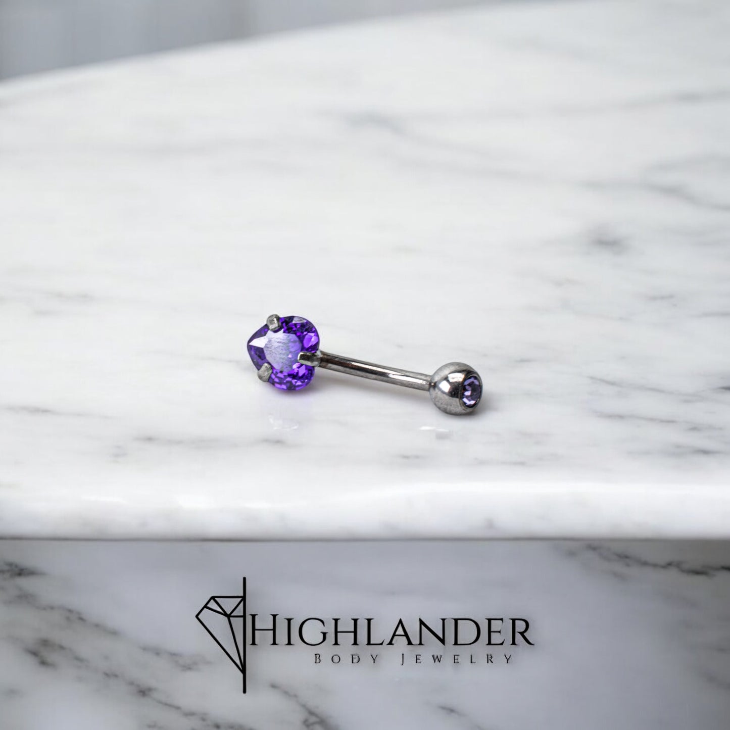 Purple CZ Heart Solitaire Navel Piercing - Non Dangle