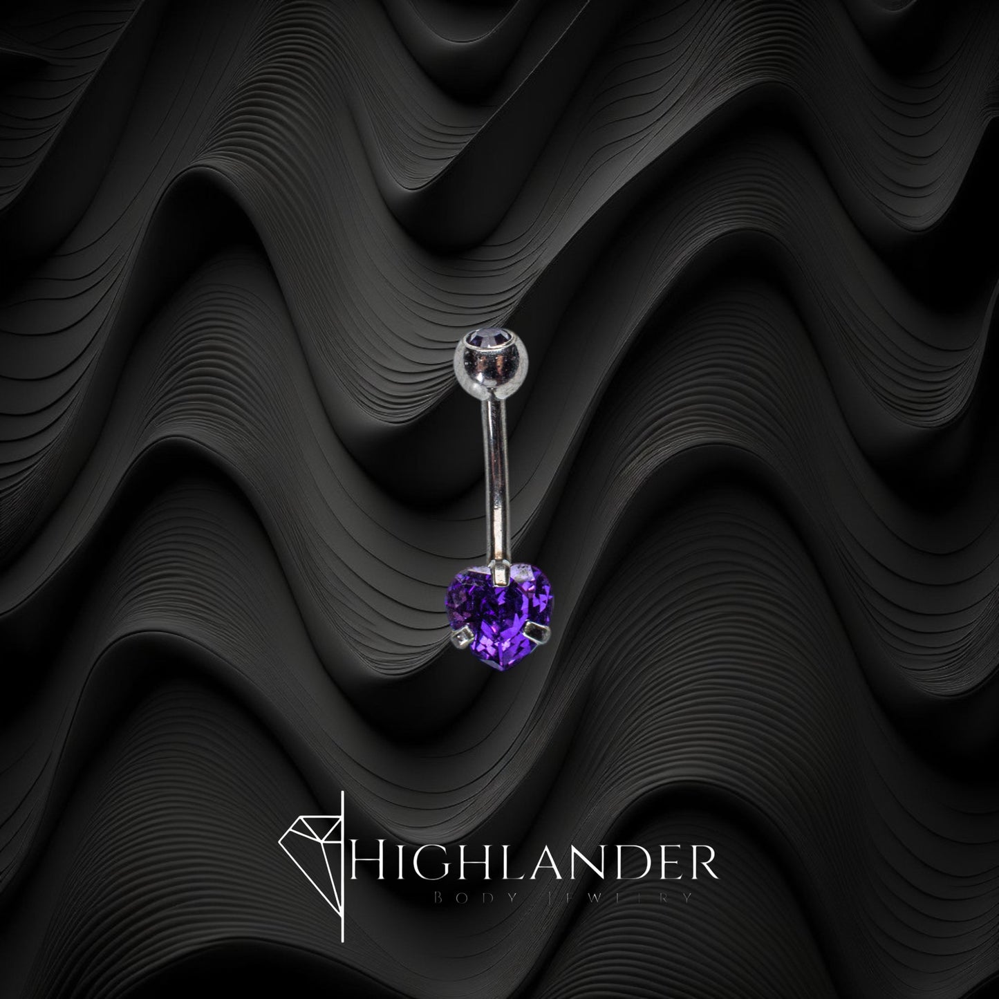 Purple CZ Heart Solitaire Navel Piercing - Non Dangle