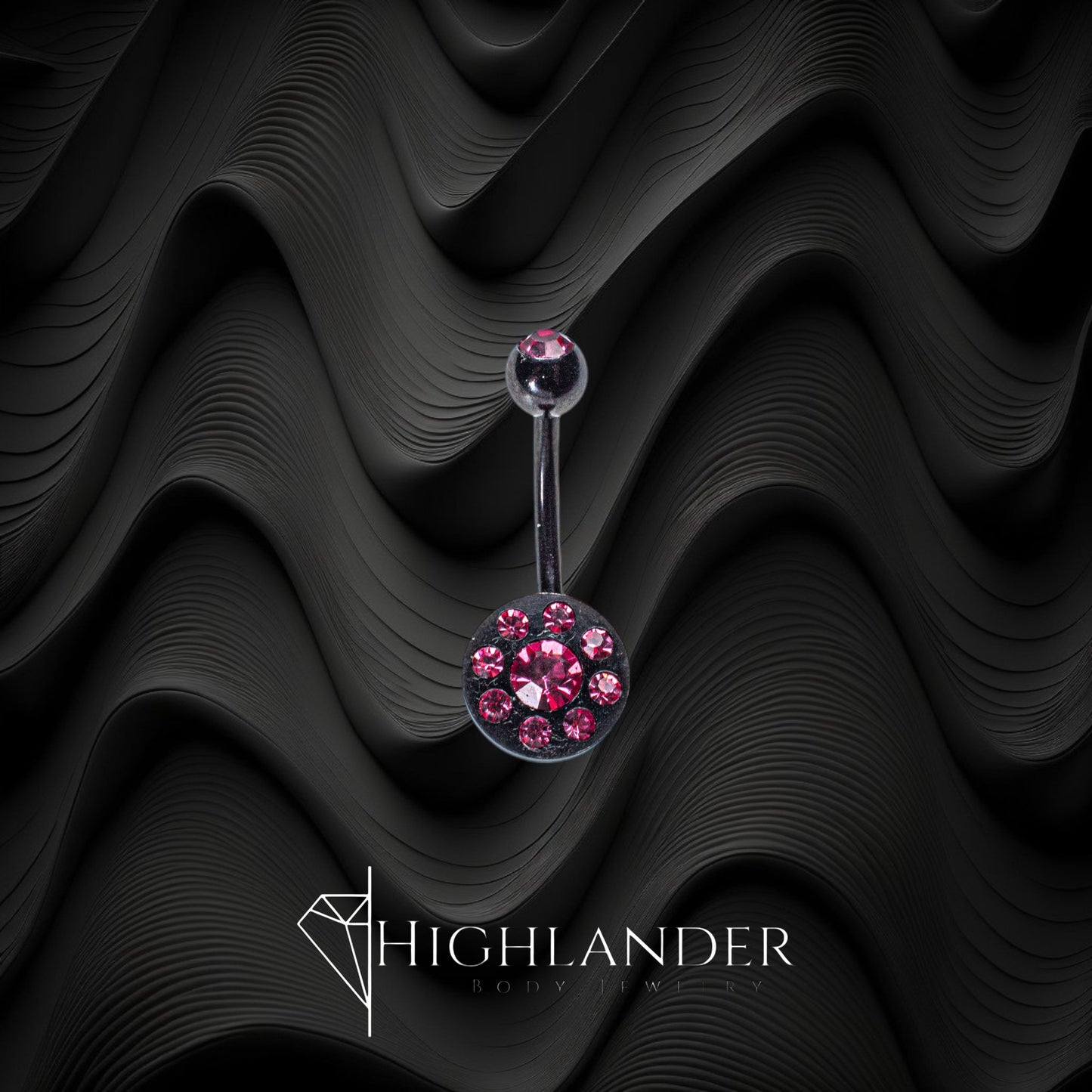 Black Circle with Pink CZ Navel Piercing - Non Dangle