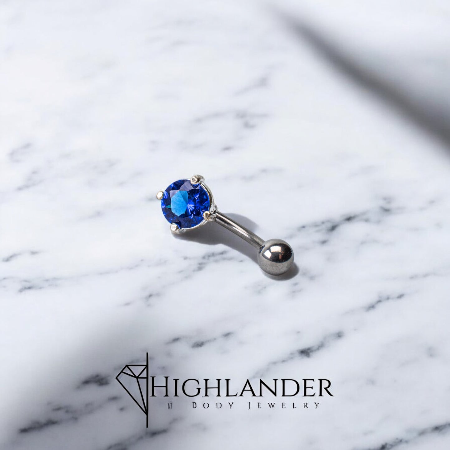 Round Blue CZ Solitaire Navel Piercing - Non Dangle