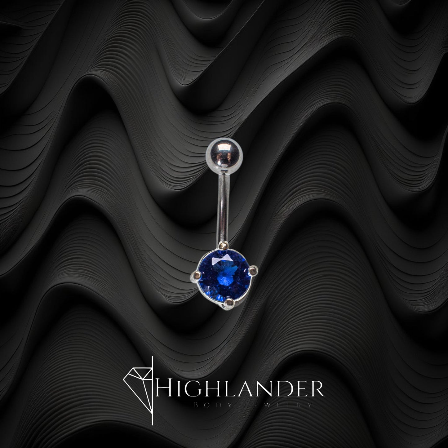 Round Blue CZ Solitaire Navel Piercing - Non Dangle