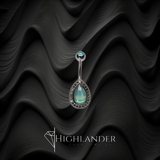 Aqua Illuminating Stone Teardrop with Silver Accents Navel Piercing - Non Dangle