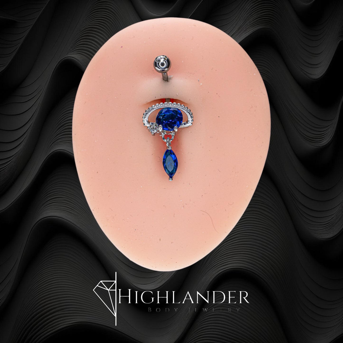 Petite Sapphire Blue CZ Planet with Clear CZ Star Navel Piercing - Dangle